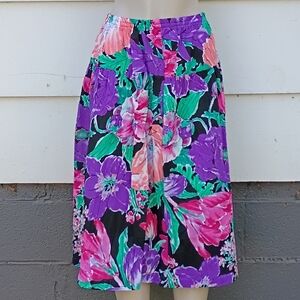 Vintage Black And Floral Skirt